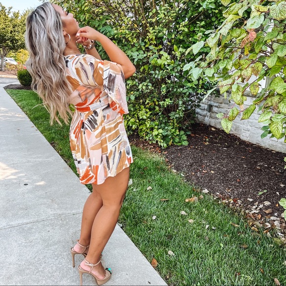 Fashion Nova Stay Beautiful Flowy Romper - Rust/combo - Picture 3 of 7